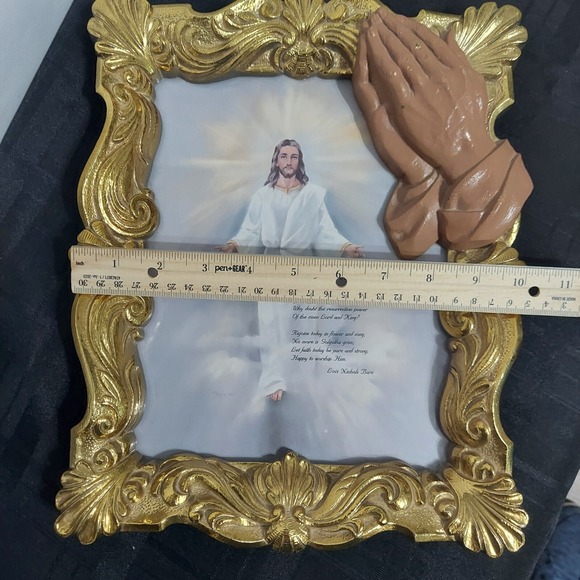 Resurrection of JESUS CHRIST Praying Hands, Gold Frame & Poem 10 X 13 - Picture 9 of 10
